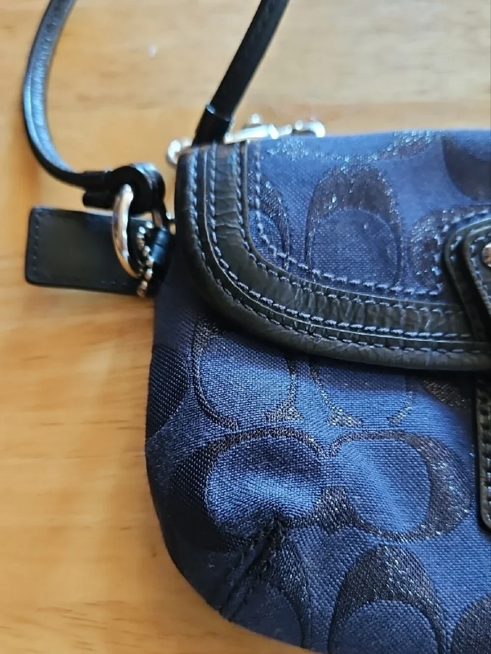 Coach Navy Signature C Legacy  Wristlet with Turnlock